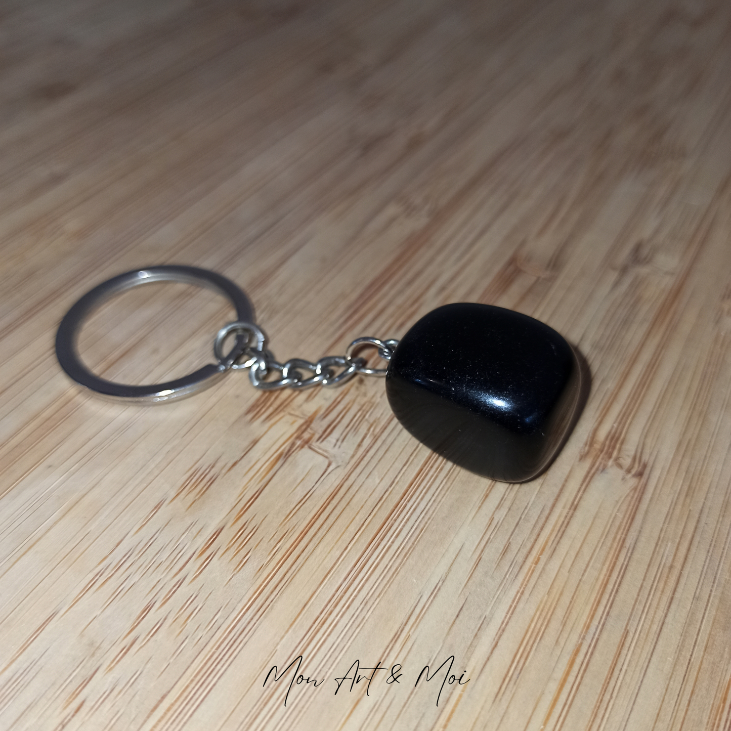 Porte clés Obsidienne noire roulée