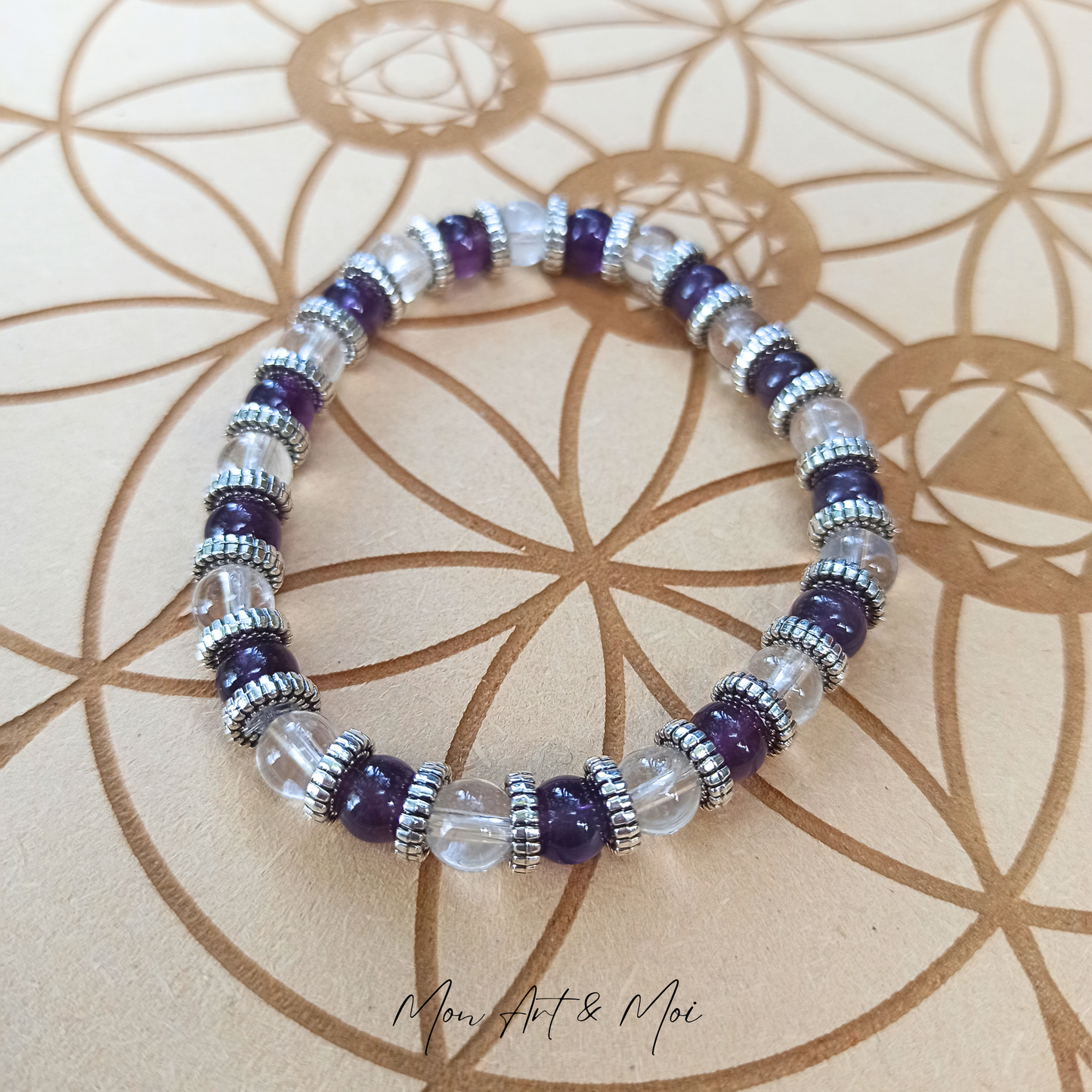Bracelet Améthyste et Cristal de roche 6mm