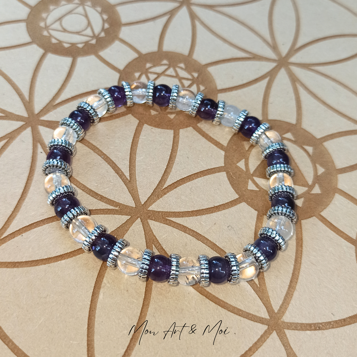 Bracelet Améthyste et Cristal de roche 6mm
