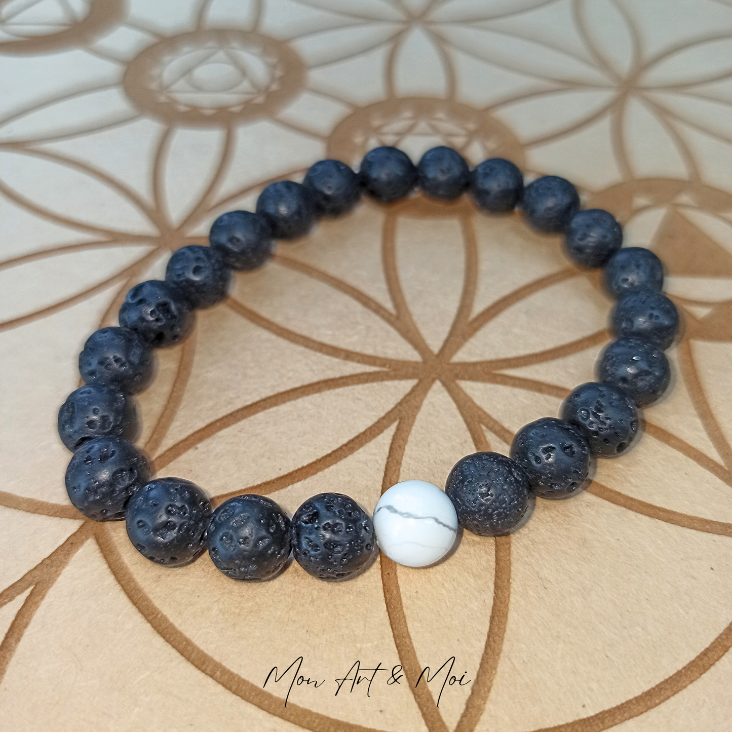 Bracelet Pierre de Lave 8mm + Howlite