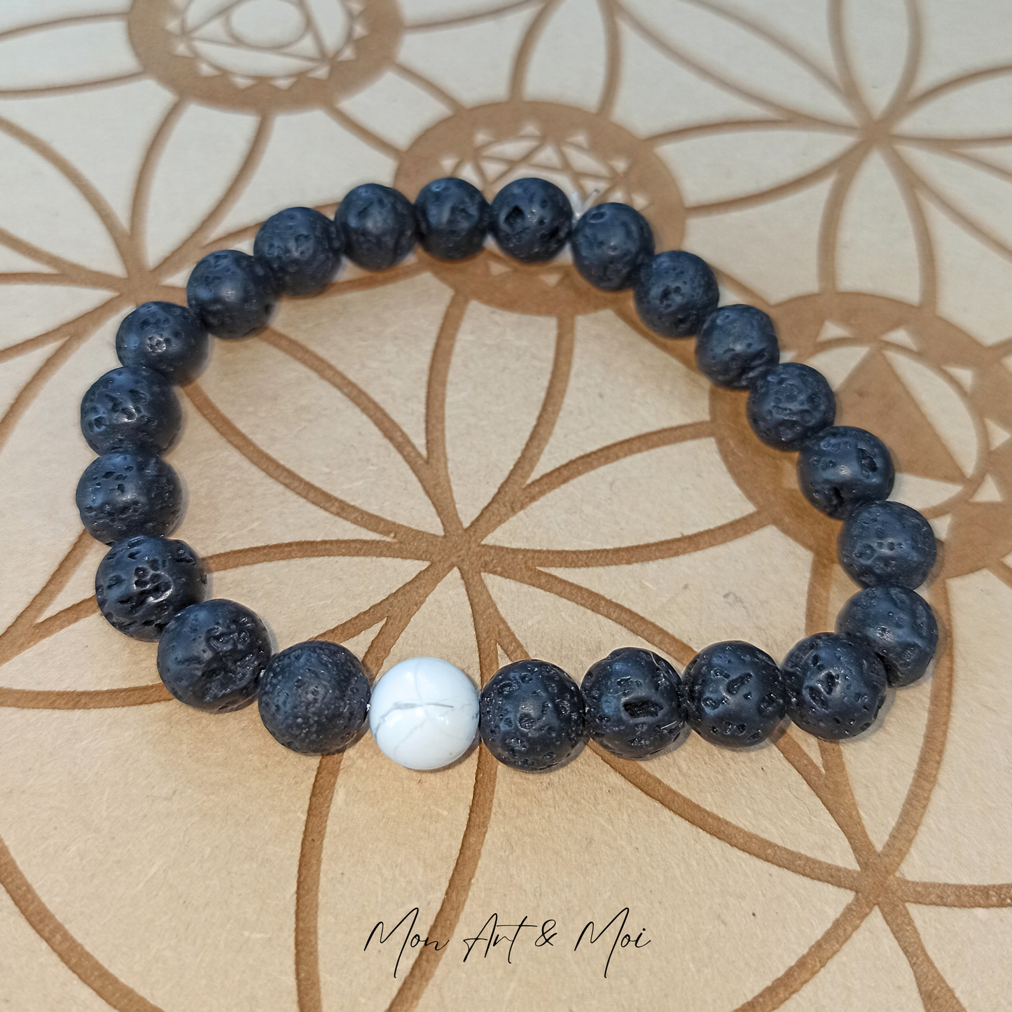 Bracelet Pierre de Lave 8mm + Howlite