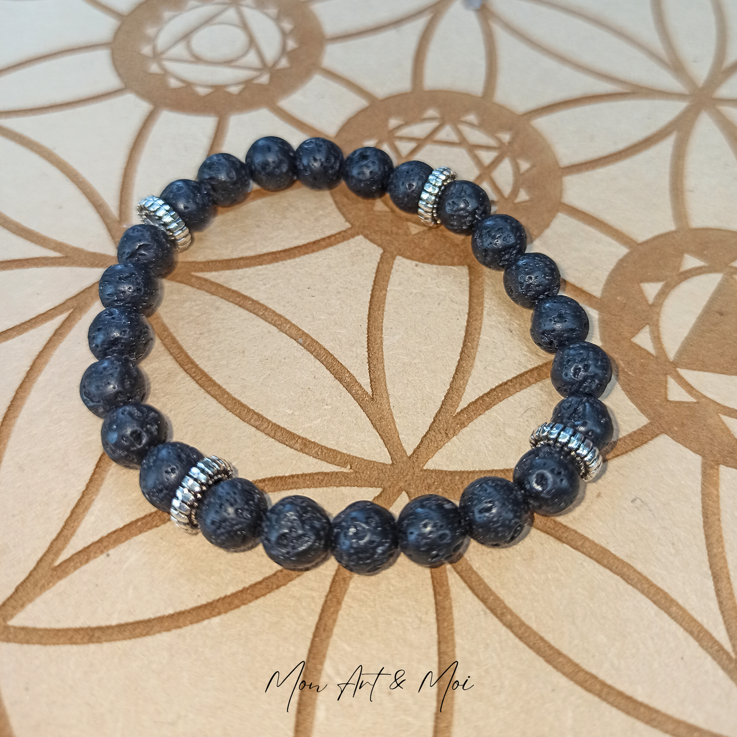 Bracelet Pierre de Lave 6mm + séparateurs argentés