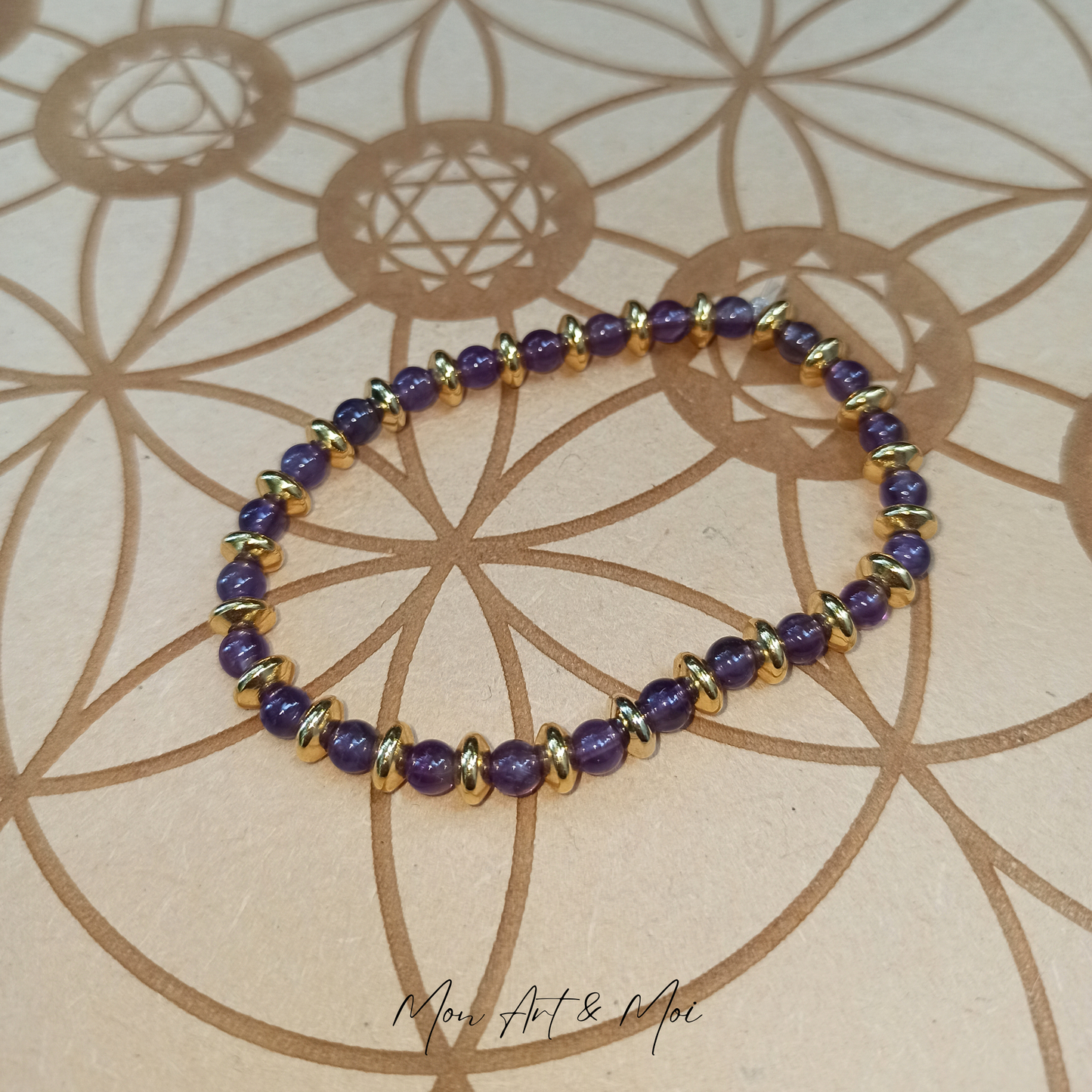 Bracelet Améthyste + séparateurs dorés 4mm taille enfant