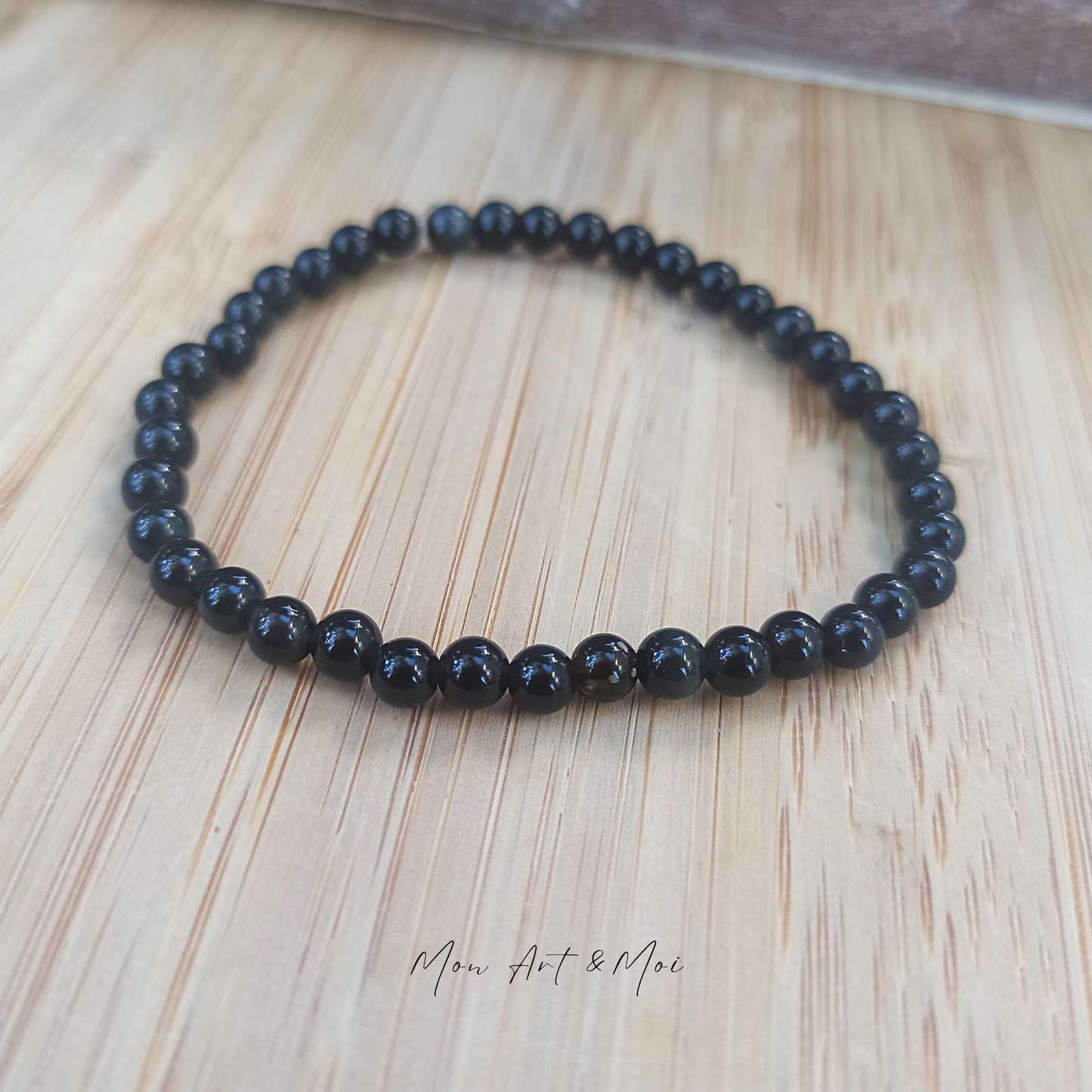Bracelet Obsidienne Dorée 4mm