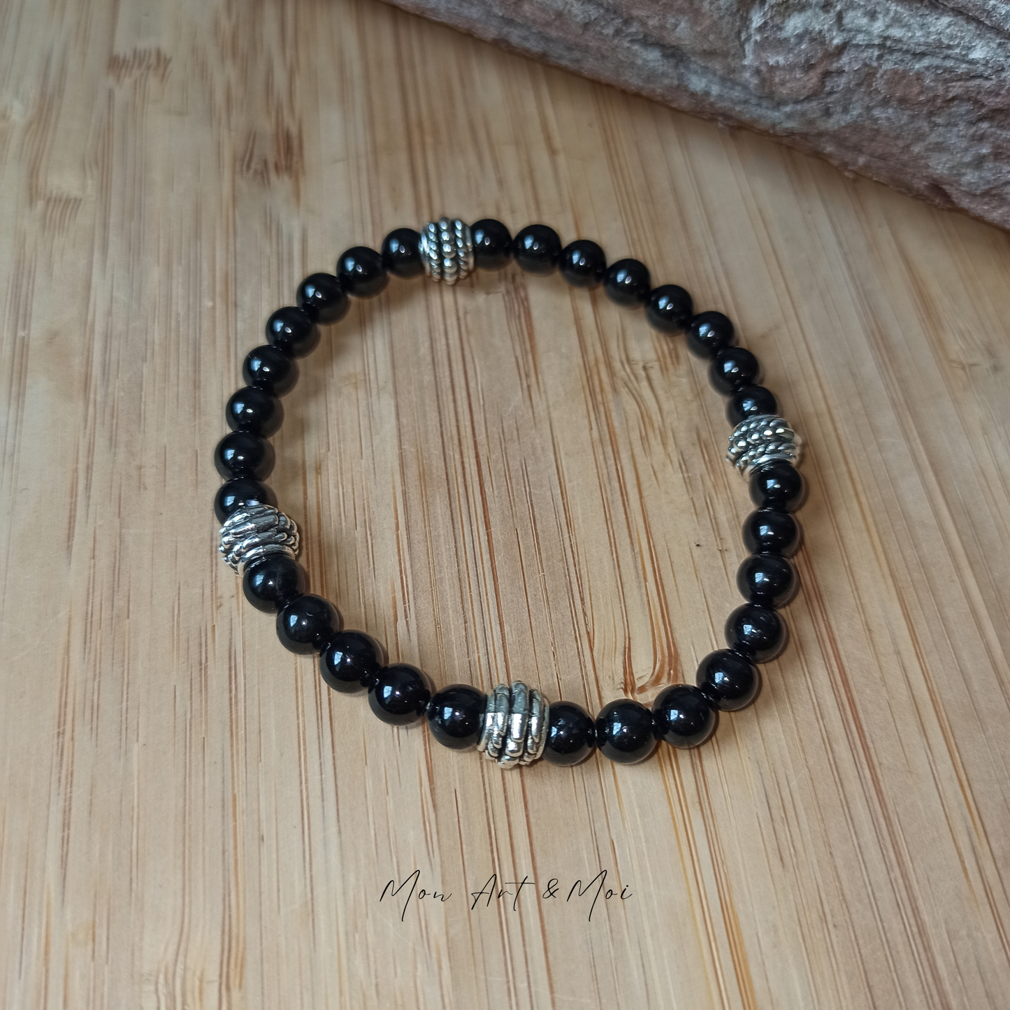 Bracelet Tourmaline Noire 6mm + séparateurs