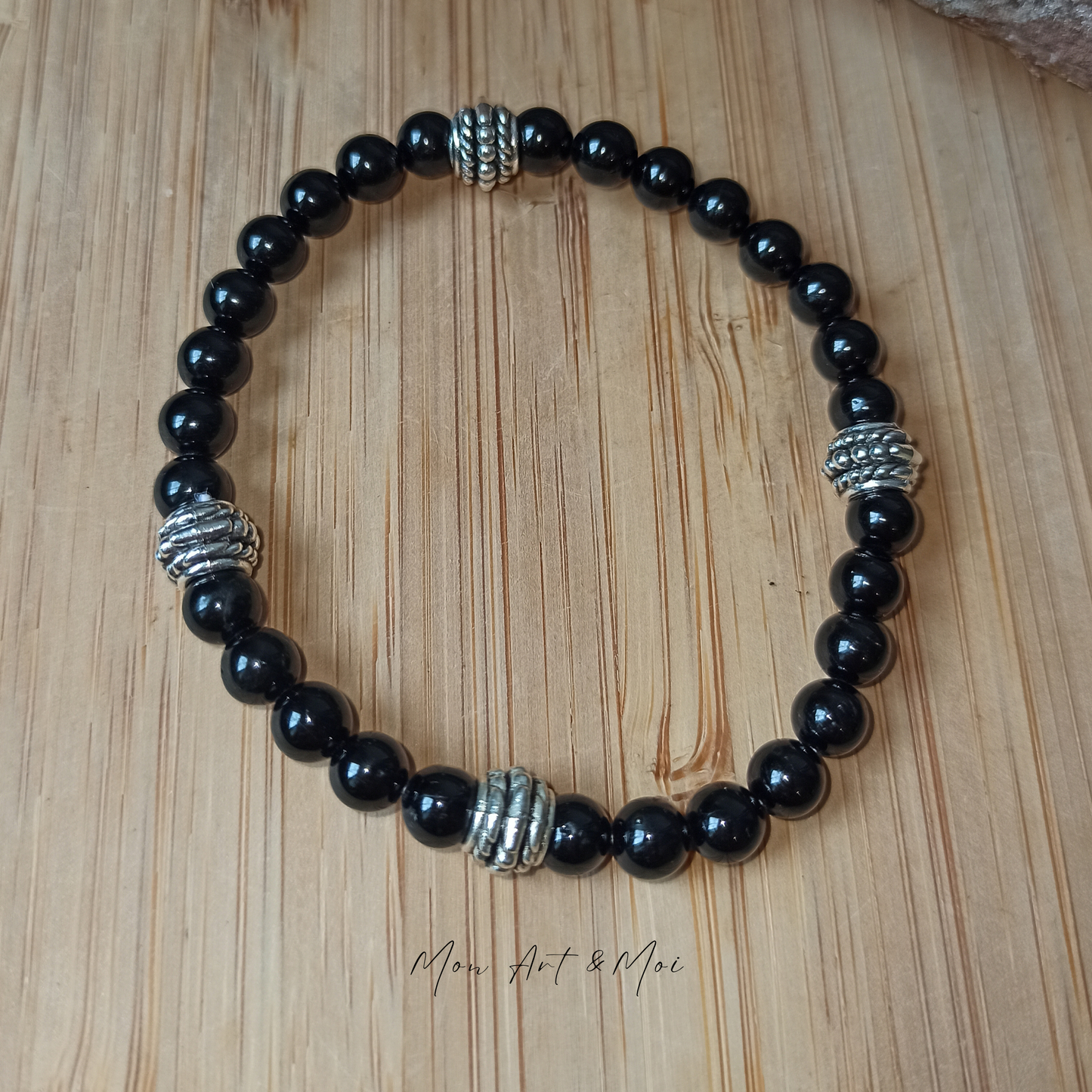 Bracelet Tourmaline Noire 6mm + séparateurs